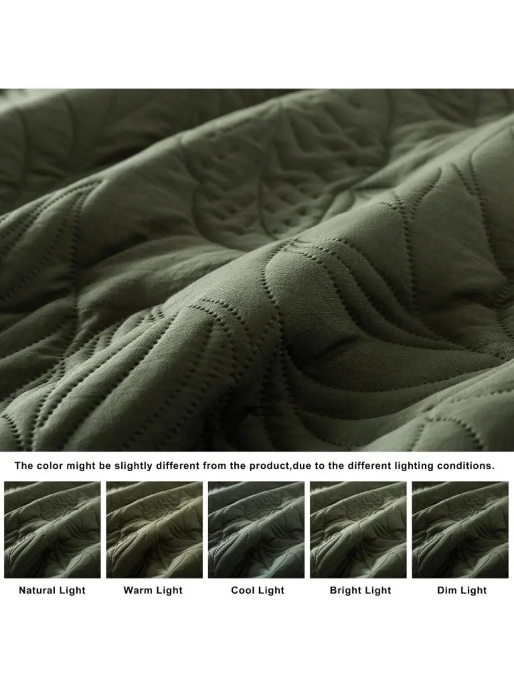 Olive Green King Quilt Set - Soft Lightweight Farmhouse Bedspread with Leaf